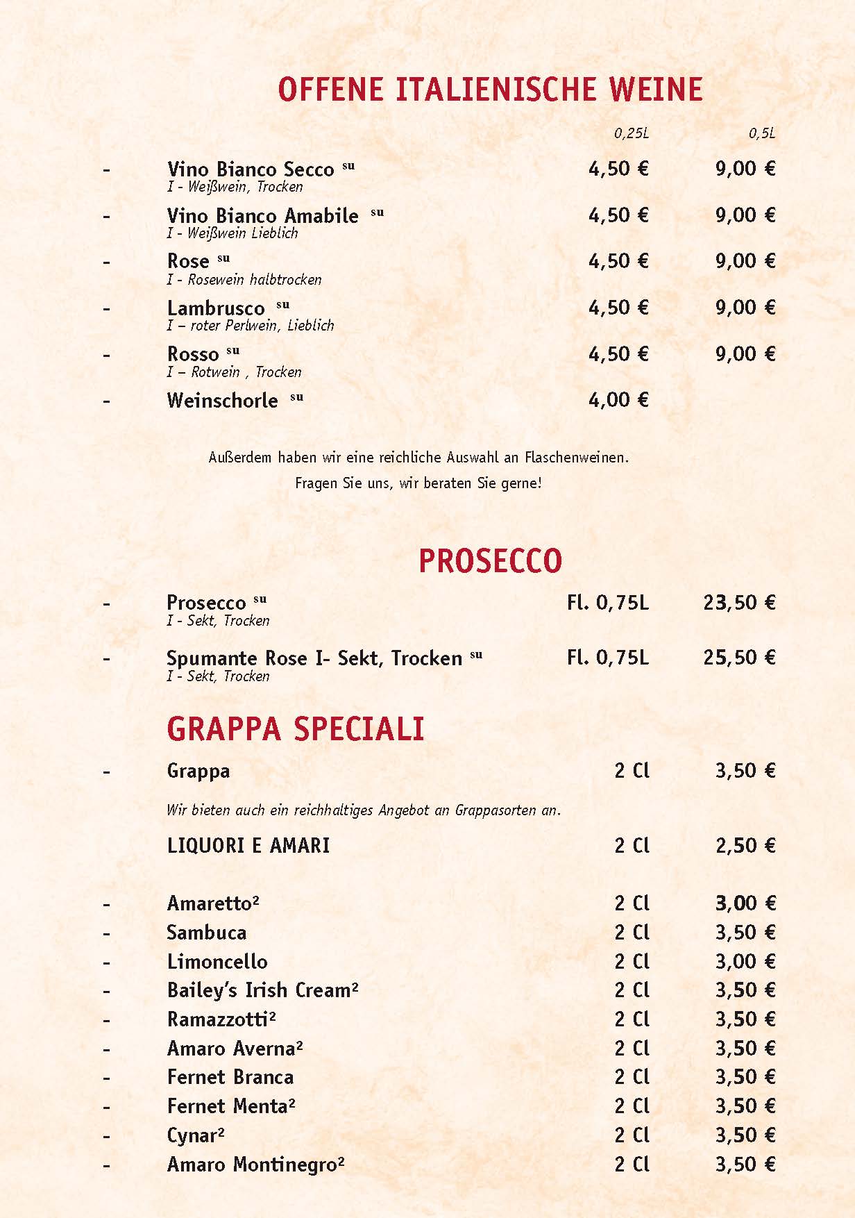 Trattoria Splendido Speisekarte